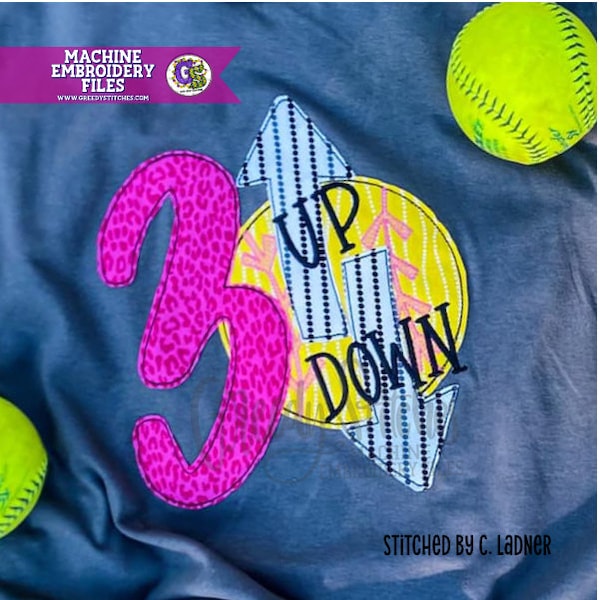 3 Up 3 Down Bean Stitch Machine Embroidery Design | Softball Embroidery Design | Baseball Embroidery Design | Softball PES | Baseball PES
