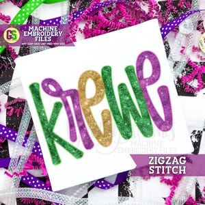 Krewe zigzagsteek stoffen machineborduurontwerp | Mardi Gras-borduurontwerp | Mardi Gras-borduurontwerp | Mardi Gras Krewe PES