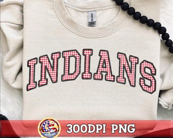 Indians Gingham Faux Embrooidery PNG Red Black | Biloxi PnG | Biloxi Mississippi PnG | Indians PNG| Biloxi PNG | Gingham Indians PnG