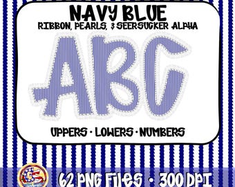 Ribbons Pearls Seersucker PnG - Navy | Pearls Ribbon Alpha PnG | Ribbon Pearls Alpha Set | Pearls Alpha PnG | Seersucker Alpha PnG