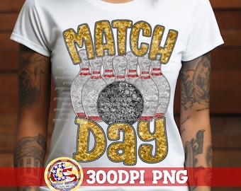 Bowling Match Day Gold Faux Embroidery Sequins PNG | Bowling PnG | Faux Sequins Bowling PnG | Bowling Ball PNG | Faux Embroidery Bowling