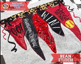 Hanging Pennants Bean Applique Machine Embroidery | Pennants Machine Embroidery | School Spirit Applique | Pennant Applique Embroidery DsT