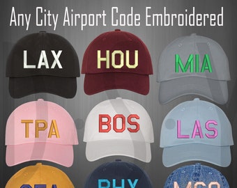 Custom Any City Airport Code Baseball Hat Custom Letter Hat Embroidered City Airport Code Cap Customize your cities airport Hat Initials Cap