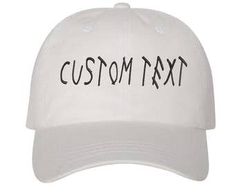 Custom Dad Hat Embroidered, Bold Freehand Marker Lettering, Your text Here Personalized Custom Baseball Cap, Choose Your Text, White