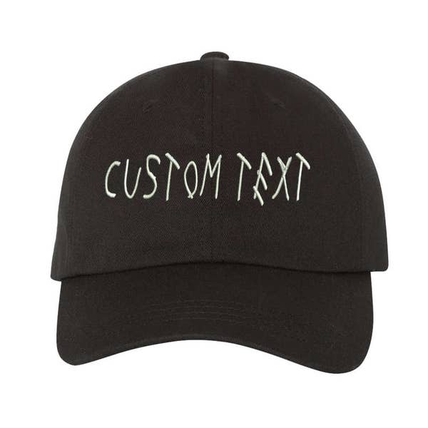 Custom Dad Hat Embroidered, DRIZZY FONT, Champagne Papi, Your text Here Personalized Custom Baseball Cap, Choose Your Text, Black