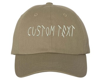 Custom Dad Hat Embroidered, Bold Freehand Marker Lettering, Your text Here Personalized Custom Baseball Cap, Choose Your Text, Khaki