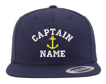 Captain Flat Bill Snapback Hat Custom Embroidered Personalized CAPTAIN Dad Hat Add your Name Baseball Cap Customize Flat Bill Hat