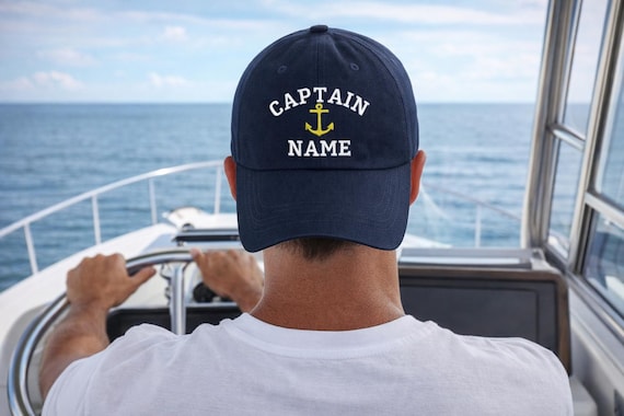 Custom Captain Hat Personalized Embroidered Name Hat, Nautical Boat Hat, Bachelorette Captain Hat, Custom Dad Hat, Personalized Gift