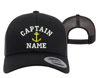 Custom Captain Trucker Hat Custom Embroidered Personalized CAPTAIN Dad Hat Add your Name Baseball Cap Customize Trucker Caps