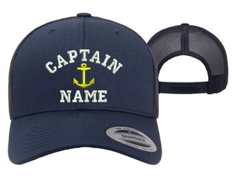 Captain Trucker Hat Custom Embroidered Personalized CAPTAIN Dad Hat Add your Name Baseball Cap Customize Trucker Caps