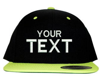 Black Neon Green Custom Embroidered Snapback, Your Own Personalized Hat Custom Hat on a Yupoong Classic Snapback, Choose Your Text
