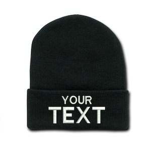 Black Custom Embroidered Cuffed Beanie, Your Own Personalized Hat Custom Embroidery on a Beanie, Choose Your Text