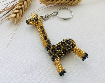 Giraffe Beaded Keychain/Handmade in Guatemala/Fair Wage/Supporting Mayan Families