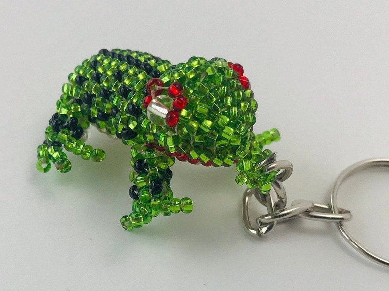 Frog Beaded Keychain/handmade in Guatemala/fair Etsy