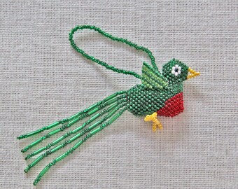 Beaded Quetzal Holiday Ornament, Beaded Christmas Tree Ornament, Guatemalan-made