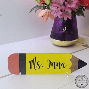 Personalized Custom Glitter Acrylic Pencil Name Plate with Stand Perfect Gift for Teachers Desk