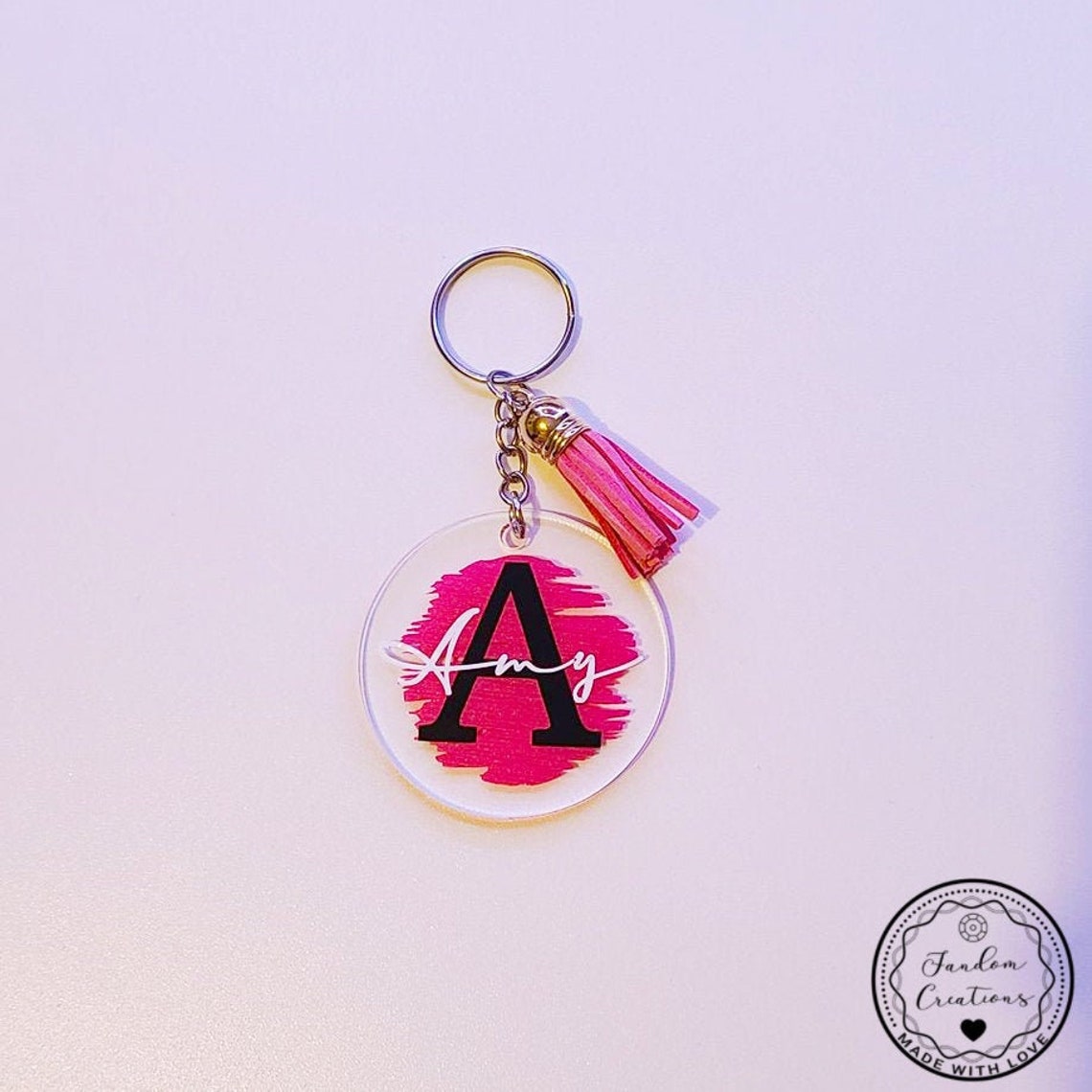 Custom Personalized Round Acrylic Initial Name Keychain Etsy