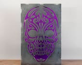 Sugar Skull, 20x13x5 quot metal Sugar Skull Light box w Purple, Halloween decorations, CNC steel plate, American made with American Steel
