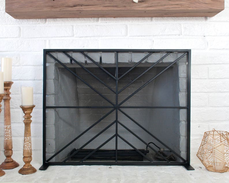 Fireplace Screen Black Fireplace Screen Modern Fireplace Etsy