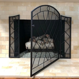 Fireplace Screen, Metal Fireplace Screen, Fireplace Door, Fireplace Cover, Fireplace Insert, Fireplace Screen Cover, Black Fire Screen