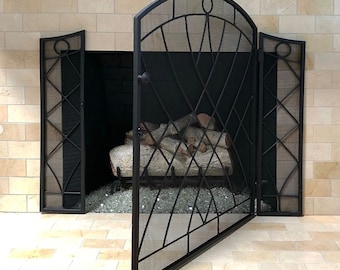 Fireplace Screen, Metal Fireplace Screen, Fireplace Door, Fireplace Cover, Fireplace Insert, Fireplace Screen Cover, Black Fire Screen
