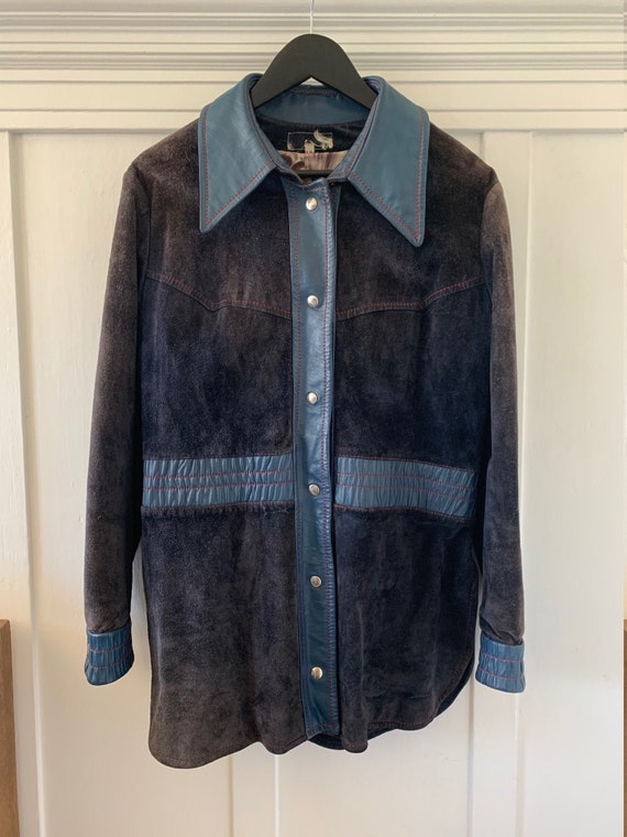 Vintage 60s Blue Suede and Leather Jacket