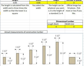 Custom Jenga spreadsheet