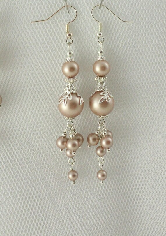 Waterfall Earrings Blush Cluster Pearl Earrings Handmade Etsy