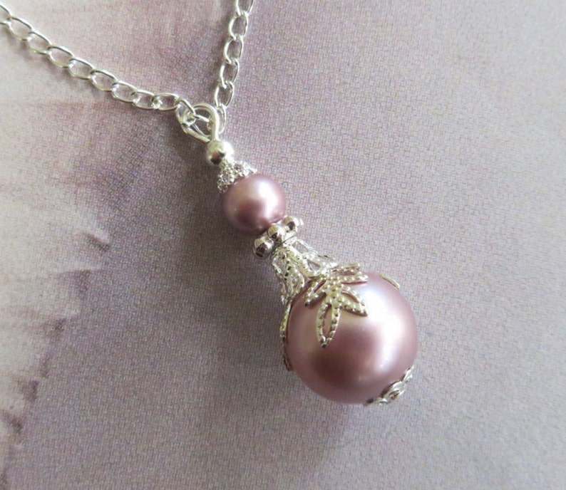 Silver Filigree Leaf Pink Pearl Pendant Necklace Necklace Antique Jewelry Vintage Wedding Jewellery Romantic Wedding Day Gift for Her