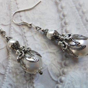 Filigrane Swarovski Perlen Ohrringe: Antiker Silber Schmuck aus der Edwardian Ära