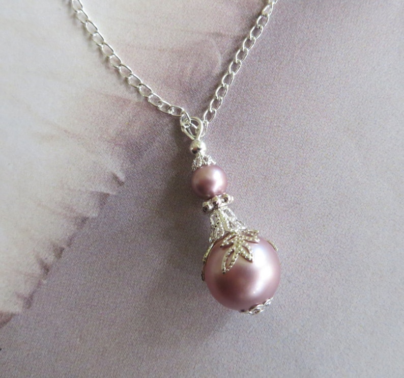 Silver Filigree Leaf Pink Pearl Pendant Necklace Necklace Antique Jewelry Vintage Wedding Jewellery Romantic Wedding Day Gift for Her