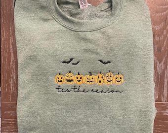 Embroidered Halloween Pumpkin Sweatshirt: Spooky Season Crewneck
