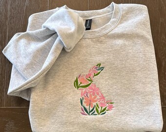 Floral Easter Embroidered Bunny Crewneck