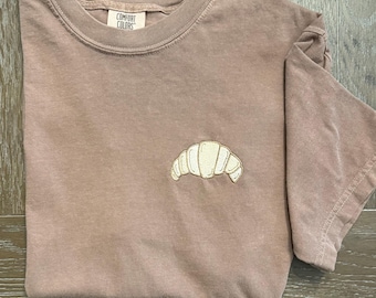 Embroidered Croissant Comfort Colors T-Shirt: Minimalist Foodie Tee