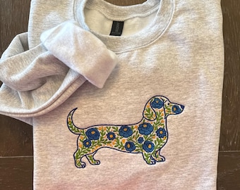 Floral Dashund Embroidered Crewneck