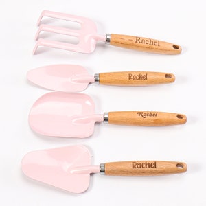 Personalized Kids Gardening Tools Set, Wood Handle Heavy Duty Gardening Tools, Garden Hand Tools Garden Gifts for Men Women Kids