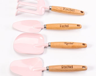 Personalized Kids Gardening Tools Set, Wood Handle Heavy Duty Gardening Tools, Garden Hand Tools Garden Gifts for Men Women Kids