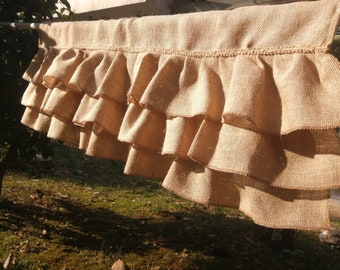 Custom Burlap Ruffle curtain Rustic burlap  Kitchen Valance Burlap  Decor Kitchen Curtain Shabby Burlap Valance