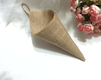 10 pcs Wedding decoration country , Rustic home decoration ,Hanging burlap Basket  Pew Cone  wall organizer