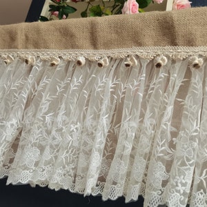 Custom Romantic Lace Curtain Rustic burlap Kitchen Valance Burlap Lace Decor Kitchen Curtain Shabby burlap Decor