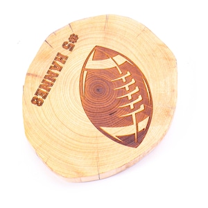 Personalized football coaster, football player coaster, Custom Football team logo laser engraved wooden coasters