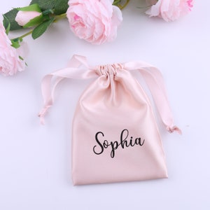 Set of 5 Personalized Satin Bags for Gift Favor, small 4.5" x 6" Wedding Birthday Drawstring Pouch Bridesmaid Hen Party Quinceanera Gift