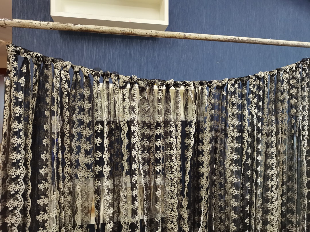 Mysterious Black Lace Curtain Lace Backdrop Lace Bedroom Etsy