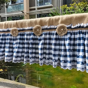 Custom Shabby Chic Vintage Romantic Kitchen Valance Burlap Lace Decor Kitchen Curtain Burlap Curtain Rustic window treatments Wedding Decor