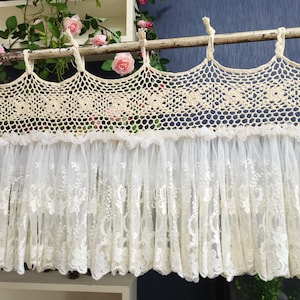 Custom Hand Crochet Lace Kitchen Valance Curtain Shabby Lace Window Curtain Cafe Wedding Decor