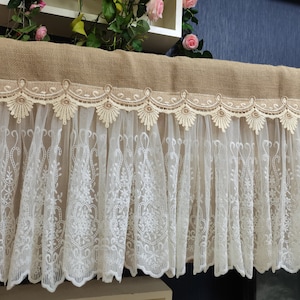 Custom Lace Curtain Rustic burlap Kitchen Valance Burlap Lace Decor Kitchen Curtain Shabby burlap Decor