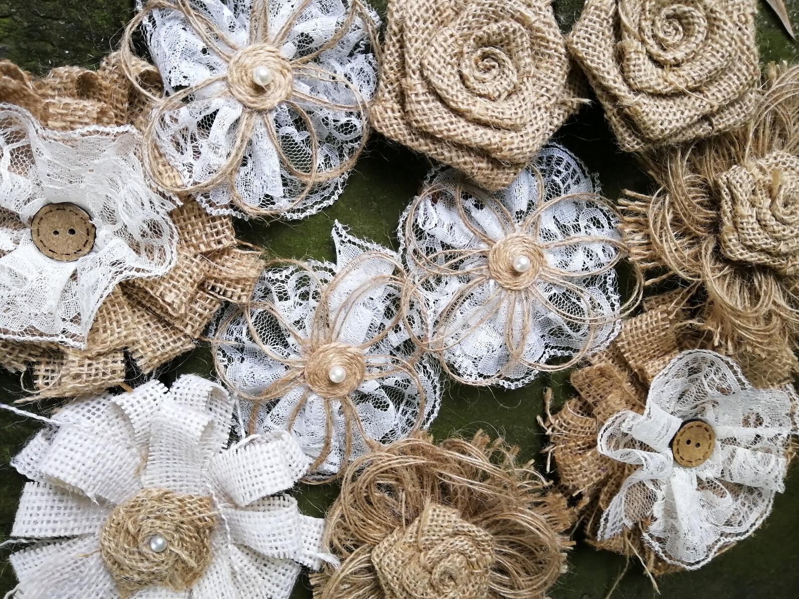 10pcs Rustic Wedding Burlap Lace Flowers Wedding Cake Flowers Etsy