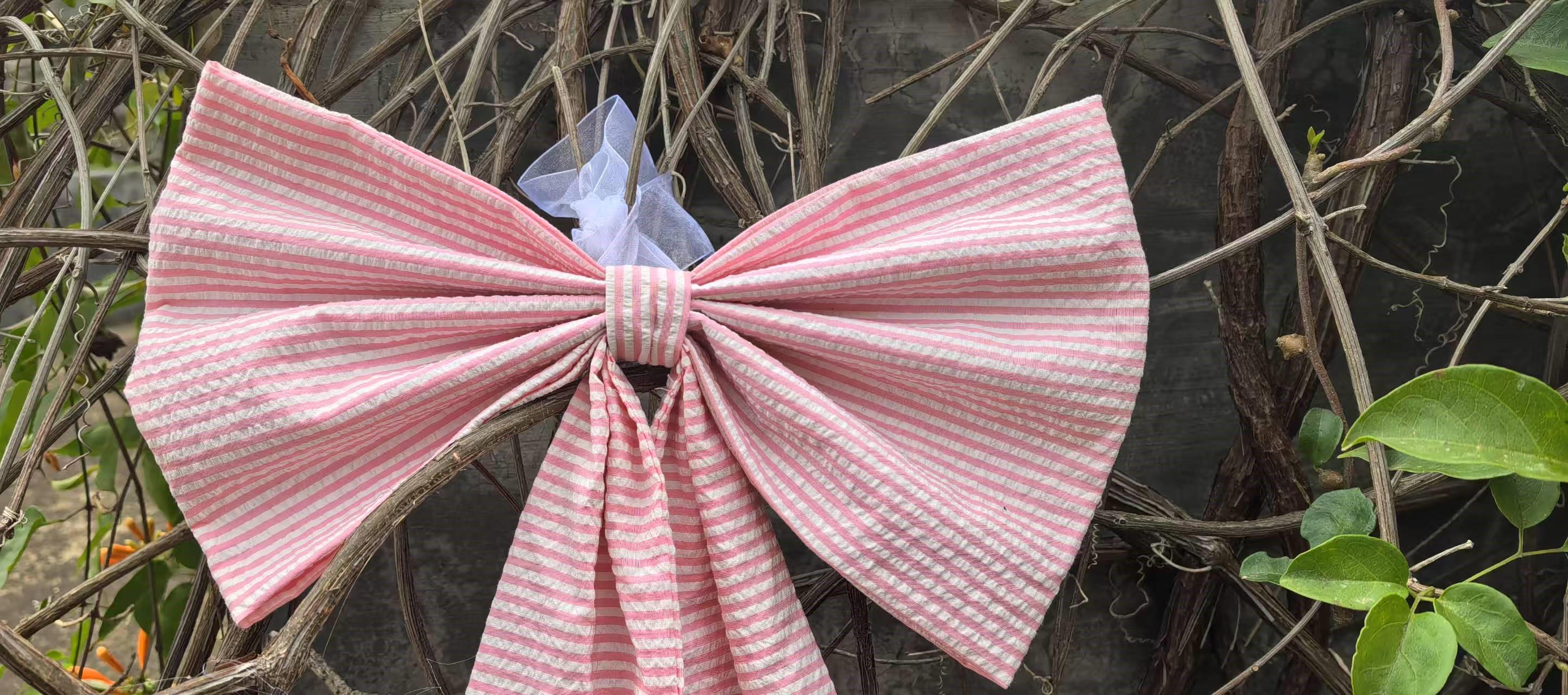 1pc  Bow,  shabby Bow, Pew Bow, Nursery bow, Wedding bow, Rustic Bow, Curtain Tie Back( 10inches wide and 26inches long)