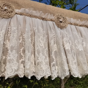 Custom Romantic Lace Curtain Rustic burlap Kitchen Valance Burlap Lace Decor Kitchen Curtain Shabby burlap Decor