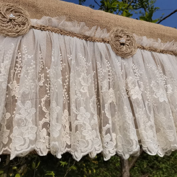 Rideau de dentelle romantique personnalisé toile de jute rustique cantonnière de cuisine toile de jute décor de dentelle rideau de cuisine décor de toile de jute minable